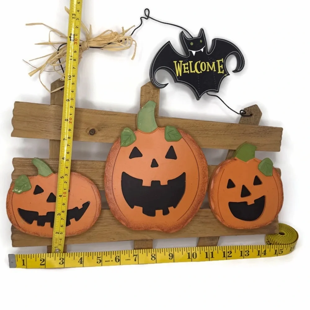 Festive Pumpkin and Bat Welcome Sign